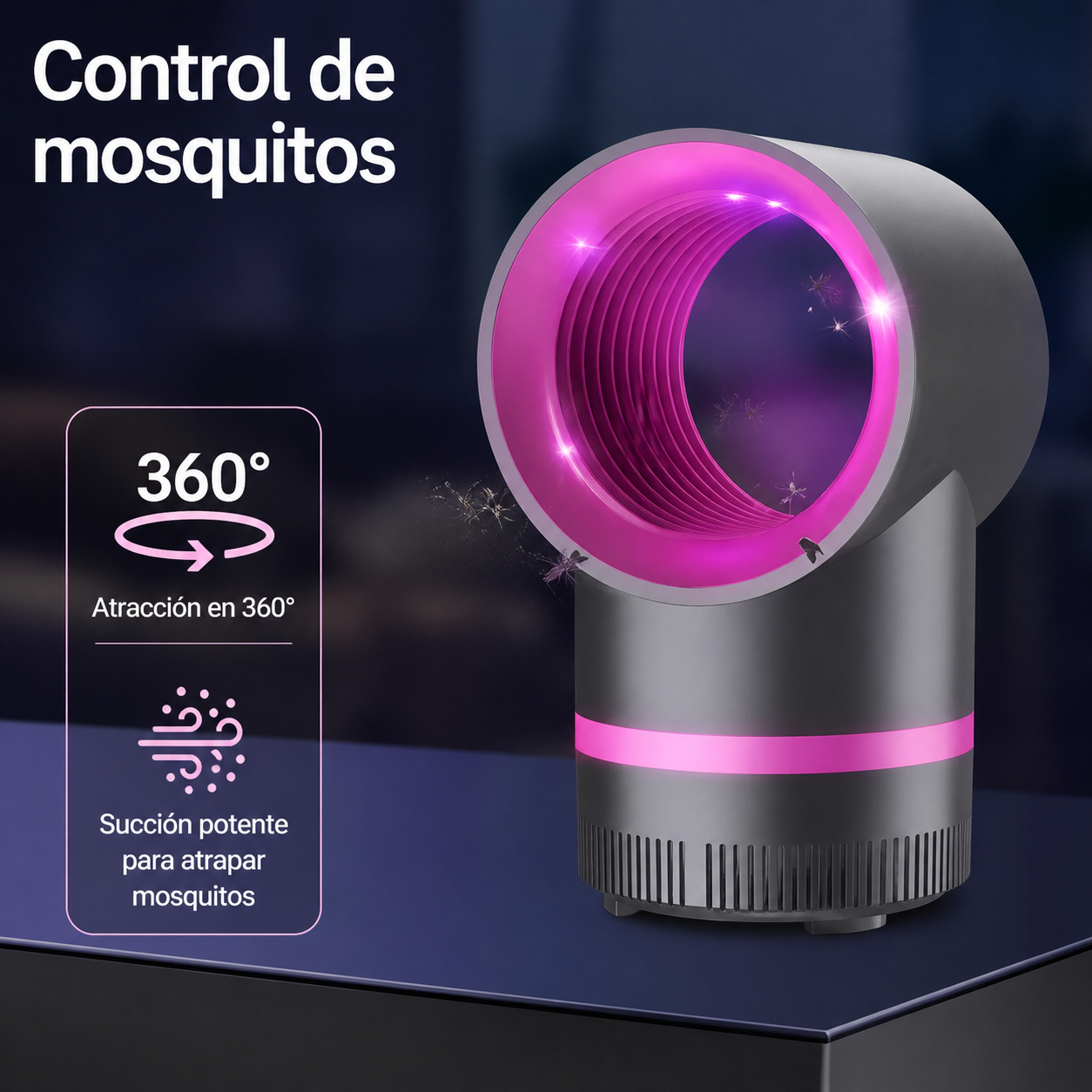 Lámpara Antimosquitos UV 360° (Silenciosa y sin químicos)